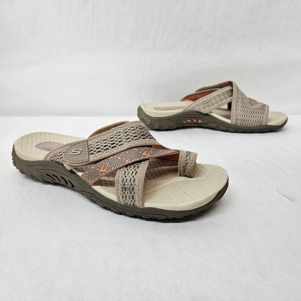 Skechers Reggae Splatter Sandals Toe Loop 40822 Taupe Orange Womens Size 8